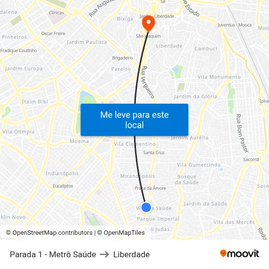Parada 1 - Metrô Saúde to Liberdade map