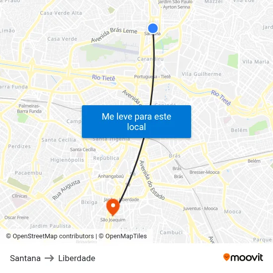 Santana to Liberdade map