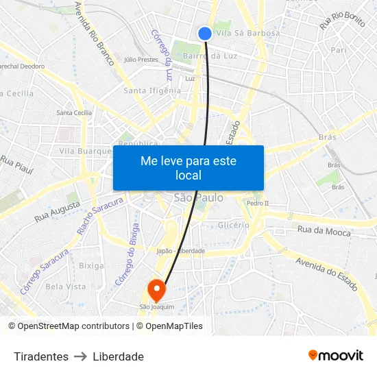 Tiradentes to Liberdade map