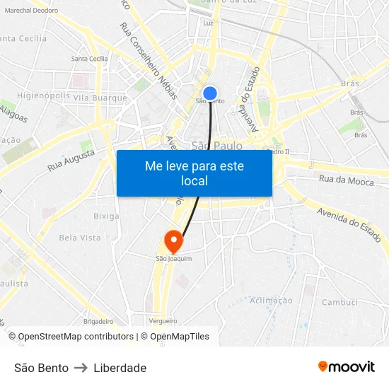 São Bento to Liberdade map