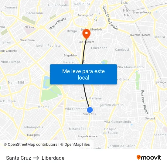 Santa Cruz to Liberdade map