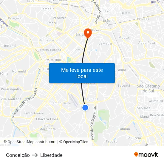 Conceição to Liberdade map