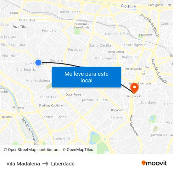 Vila Madalena to Liberdade map