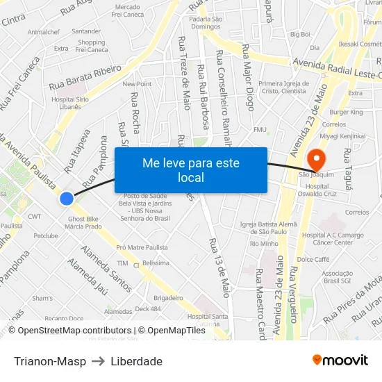 Trianon-Masp to Liberdade map