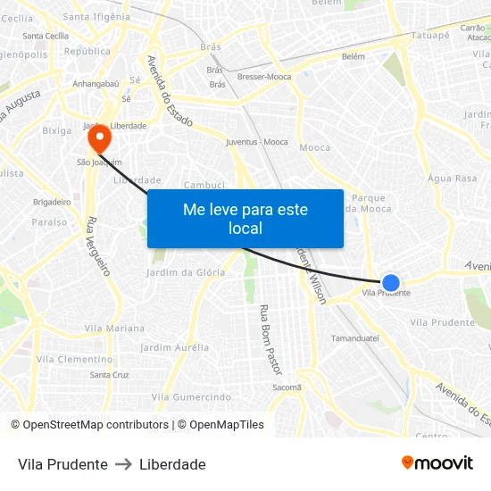 Vila Prudente to Liberdade map