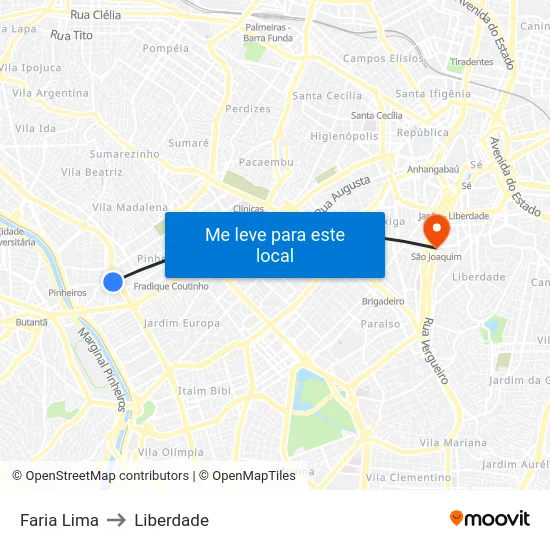 Faria Lima to Liberdade map