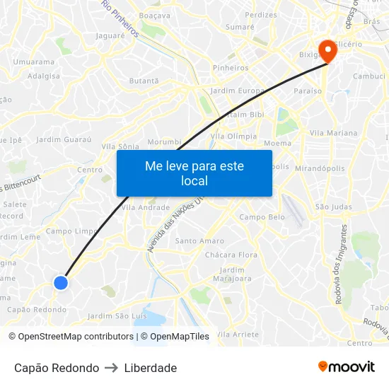Capão Redondo to Liberdade map