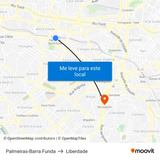 Palmeiras-Barra Funda to Liberdade map