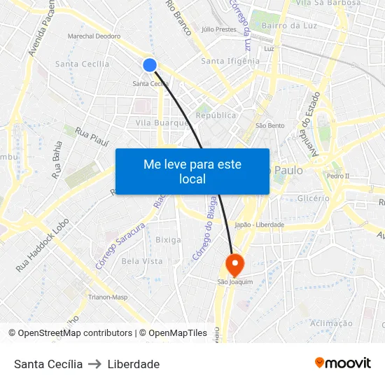 Santa Cecília to Liberdade map