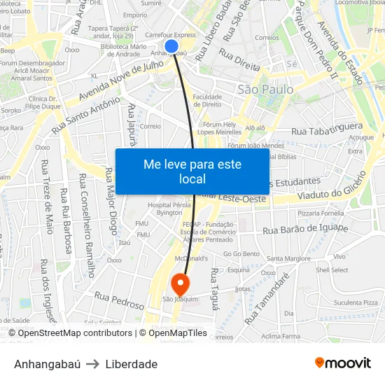 Anhangabaú to Liberdade map