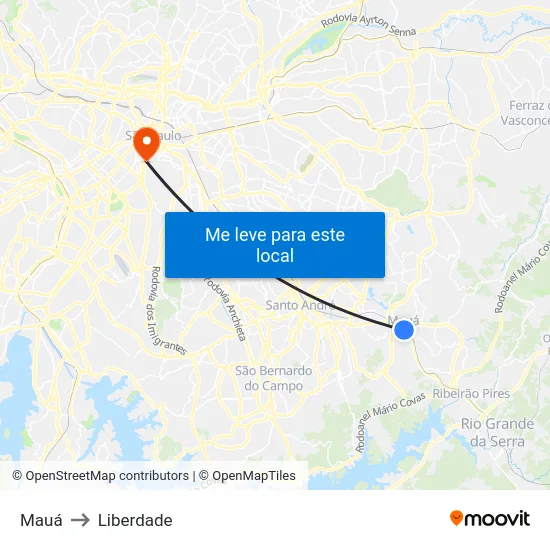 Mauá to Liberdade map