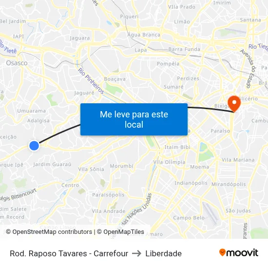 Rod. Raposo Tavares - Carrefour to Liberdade map