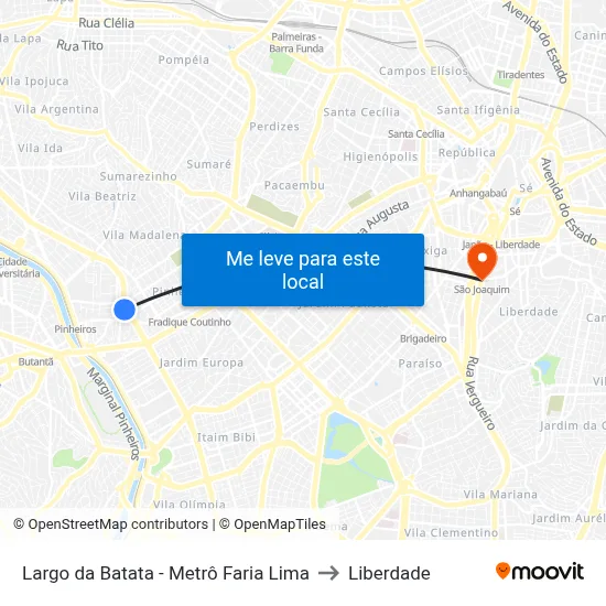 Largo da Batata - Metrô Faria Lima to Liberdade map