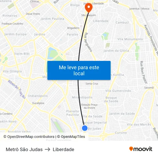 Metrô São Judas to Liberdade map