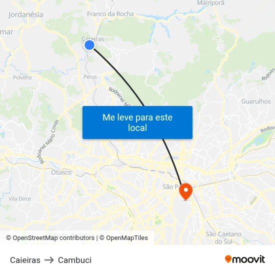 Caieiras to Cambuci map