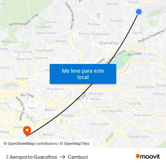 ✈️ Aeroporto-Guarulhos to Cambuci map