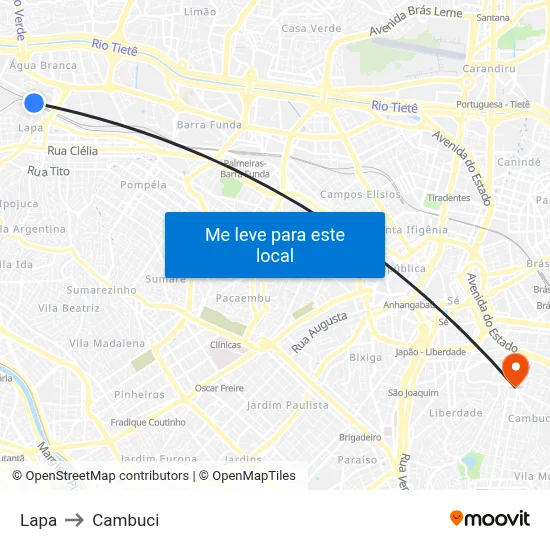 Lapa to Cambuci map