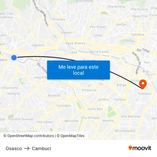 Osasco to Cambuci map