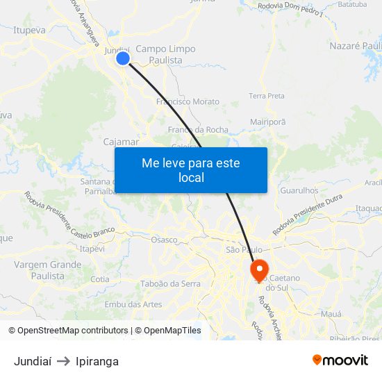 Jundiaí to Ipiranga map