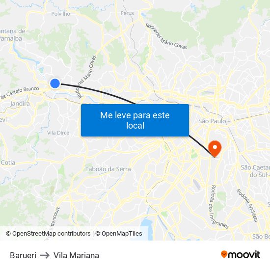 Barueri to Vila Mariana map