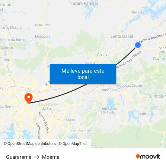 Guararema to Moema map