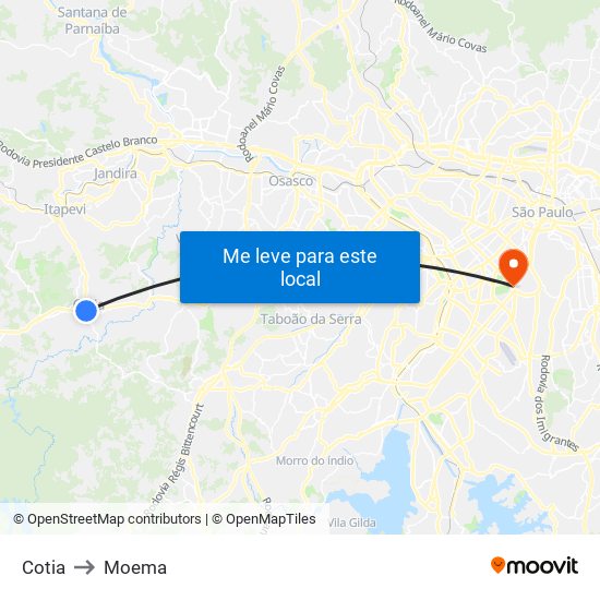 Cotia to Moema map