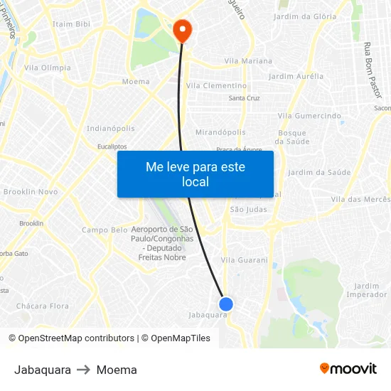 Jabaquara to Moema map