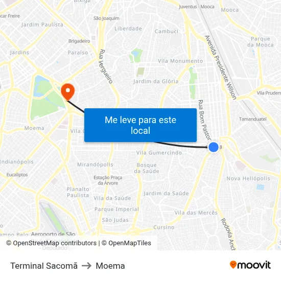 Terminal Sacomã to Moema map