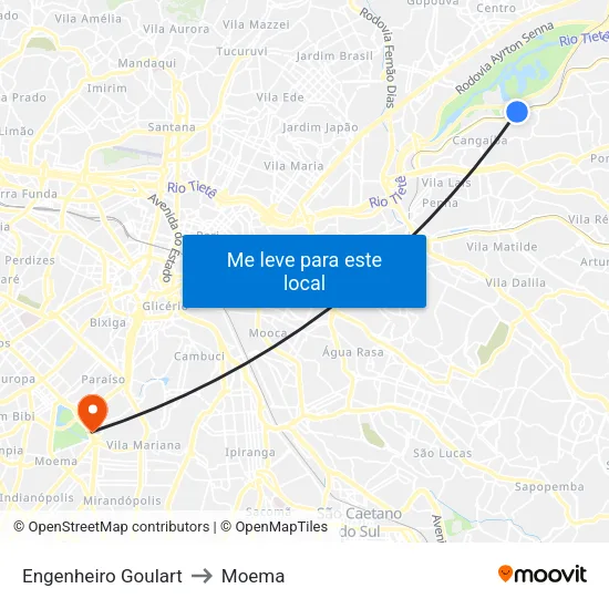Engenheiro Goulart to Moema map