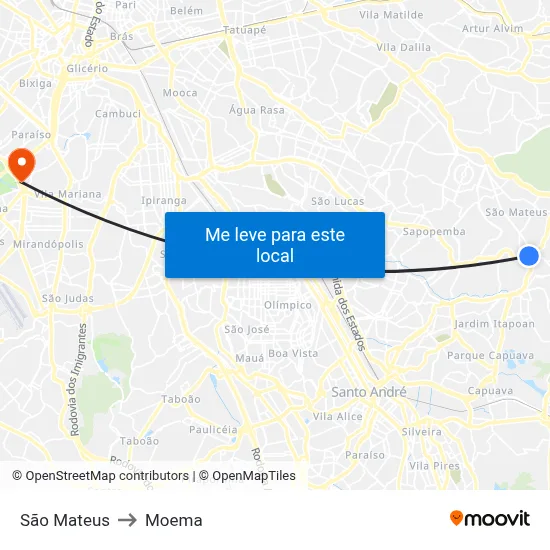 São Mateus to Moema map