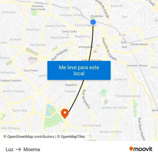 Luz to Moema map
