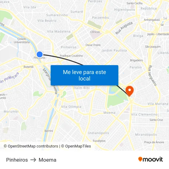 Pinheiros to Moema map