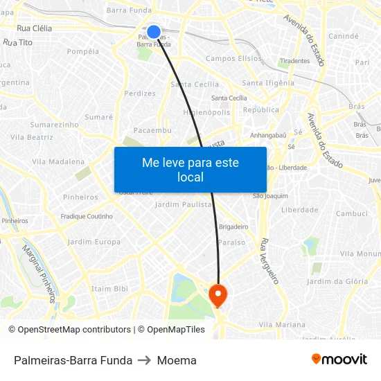 Palmeiras-Barra Funda to Moema map
