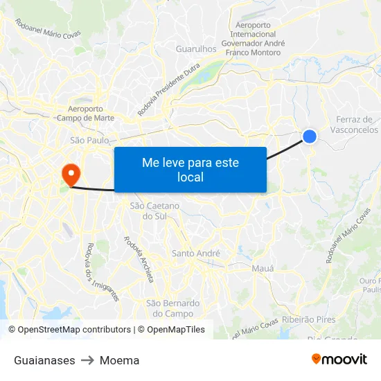 Guaianases to Moema map