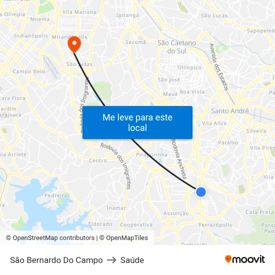 São Bernardo Do Campo to Saúde map