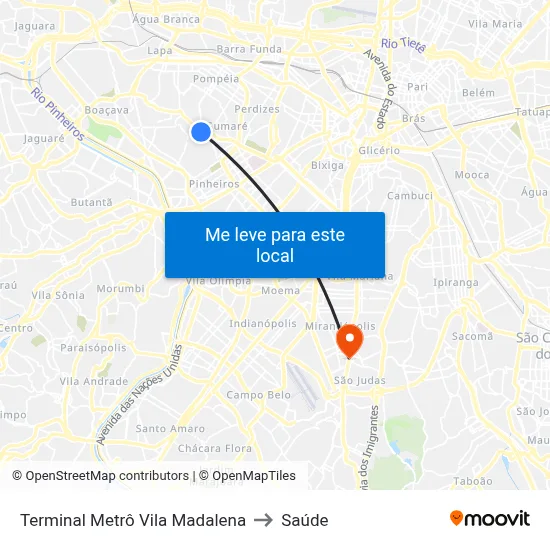 Terminal Metrô Vila Madalena to Saúde map