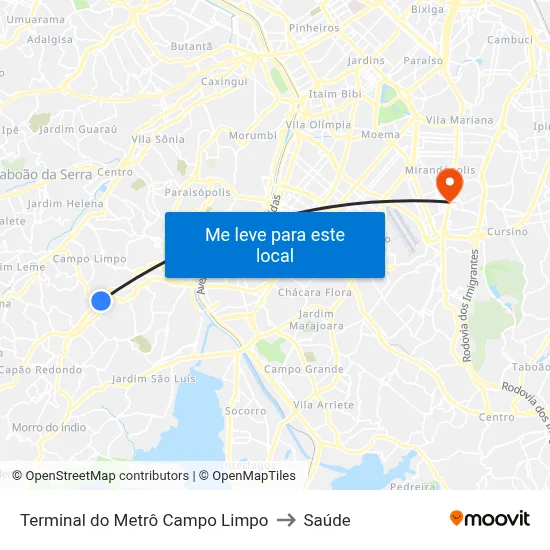 Terminal do Metrô Campo Limpo to Saúde map