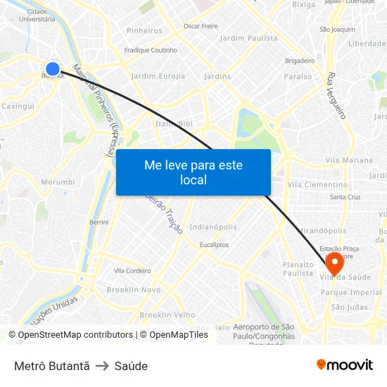 Metrô Butantã to Saúde map