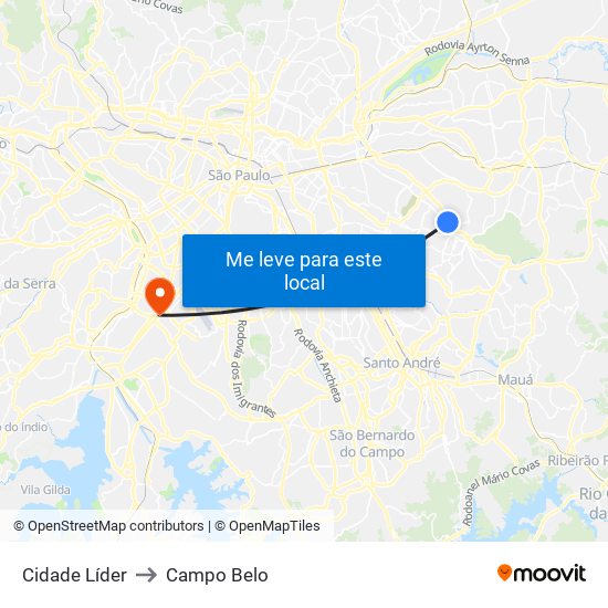 Cidade Líder to Campo Belo map