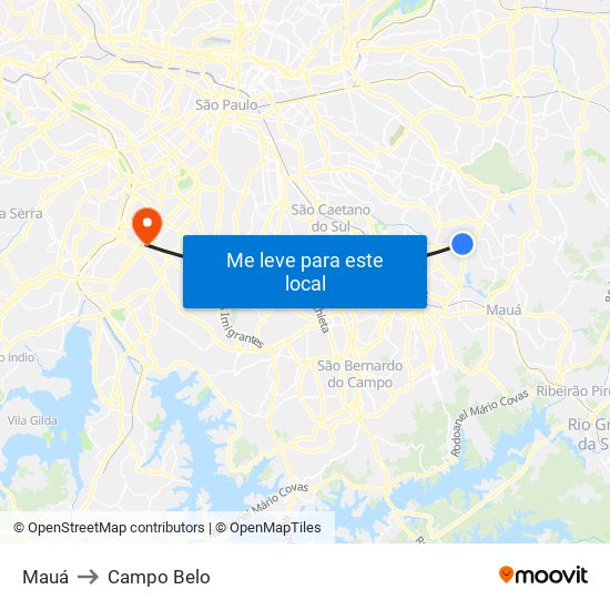 Mauá to Campo Belo map