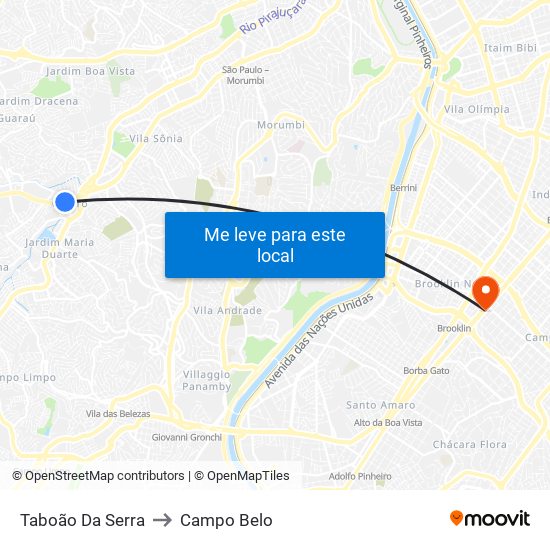 Taboão Da Serra to Campo Belo map