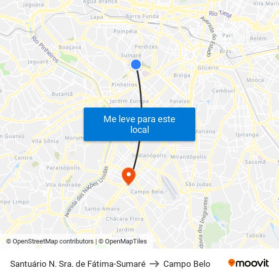 Santuário N. Sra. de Fátima-Sumaré to Campo Belo map