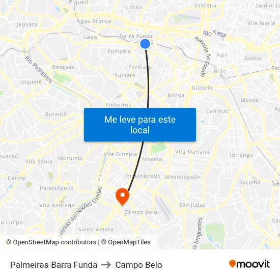 Palmeiras-Barra Funda to Campo Belo map