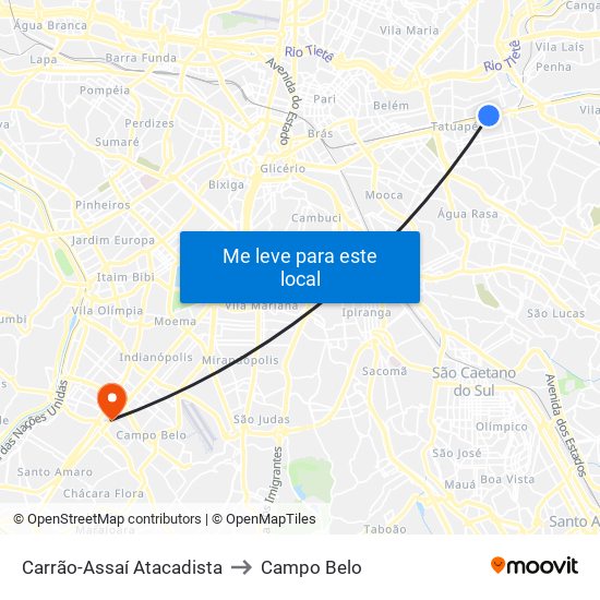 Carrão-Assaí Atacadista to Campo Belo map