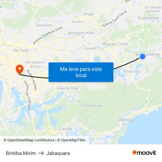 Biritiba Mirim to Jabaquara map