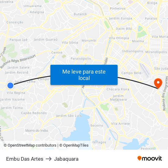 Embu Das Artes to Jabaquara map