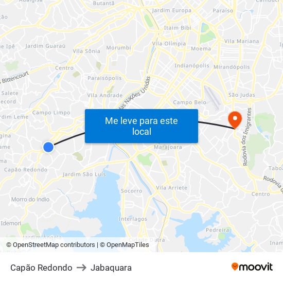 Capão Redondo to Jabaquara map