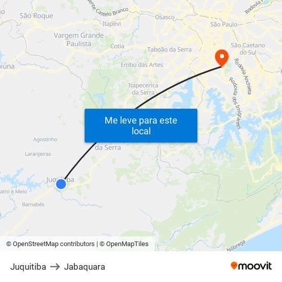 Juquitiba to Jabaquara map