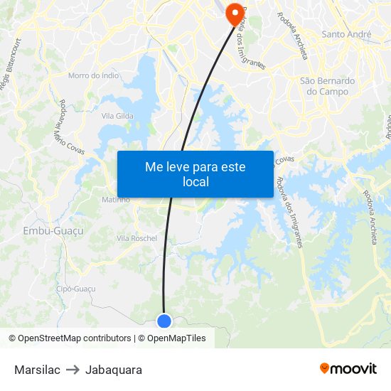 Marsilac to Jabaquara map