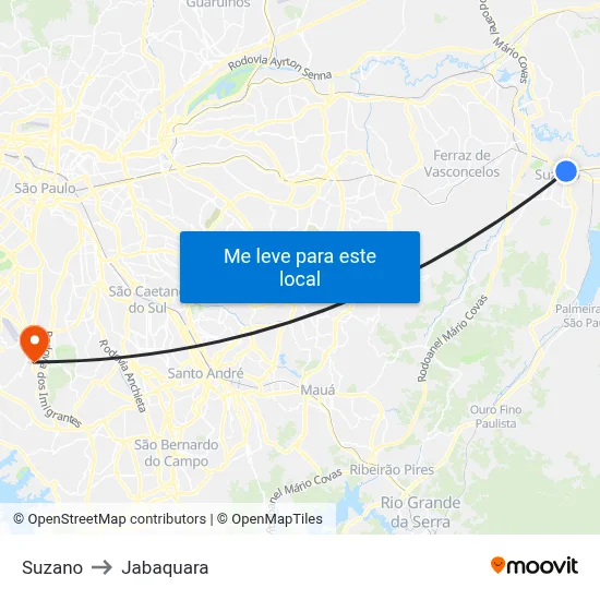 Suzano to Jabaquara map